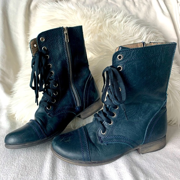 Steve Madden Shoes - Steve Madden Troopa Teal Leather Combat Boots